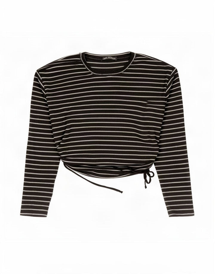Top corto da donna Zara a maniche lunghe UK 14 Poliestere a righe nere medie