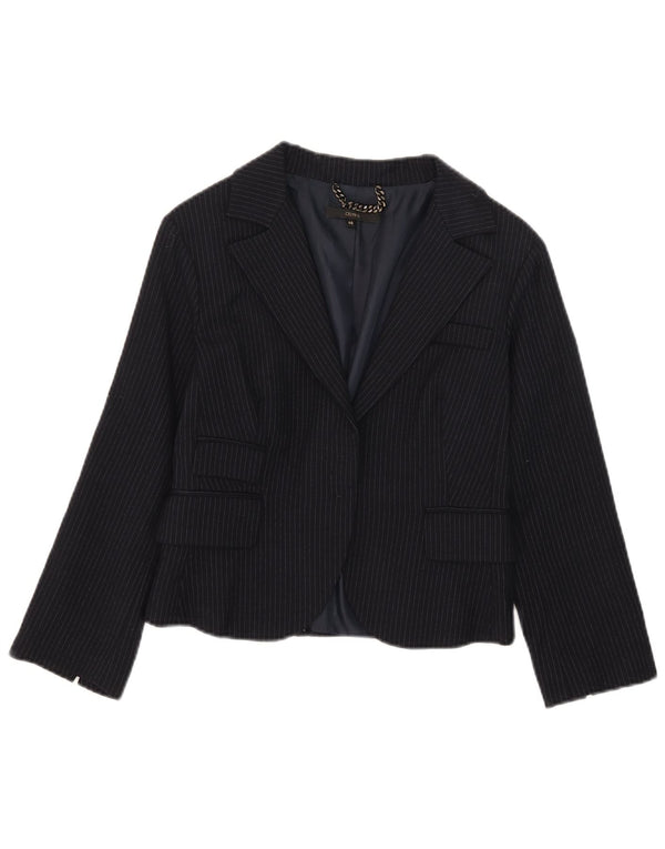 Giacca blazer aperta corta da donna Celyn B IT 46 grande lana gessata blu navy
