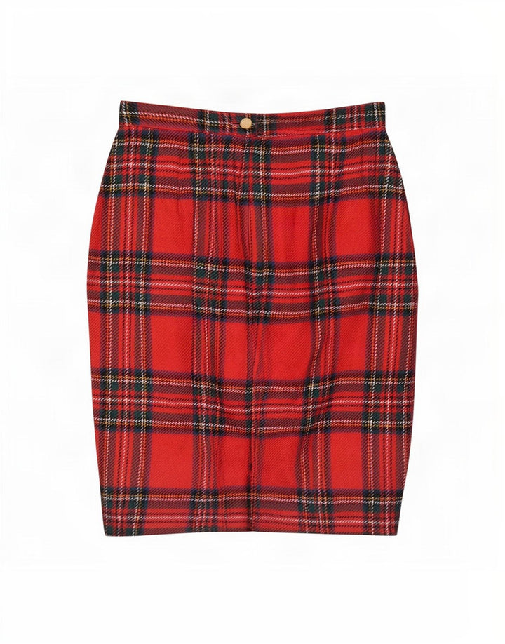 Gonna a tubino vintage da donna W26 piccola scozzese rossa