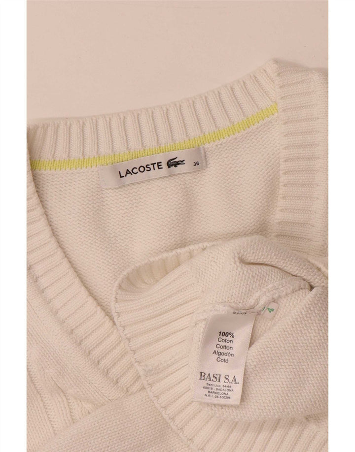 Maglione da donna con scollo a V Lacoste taglia 36 piccolo in cotone bianco