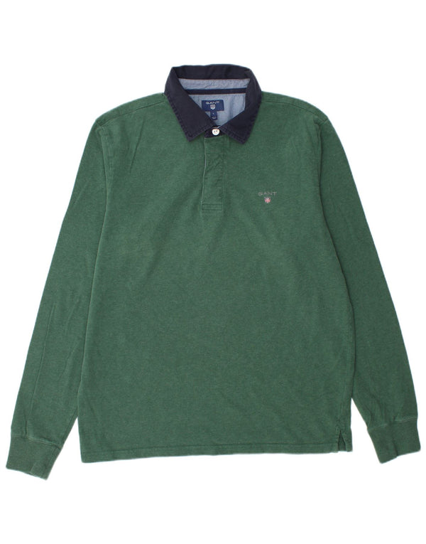 GANT Polo da rugby da uomo a maniche lunghe grande in cotone verde