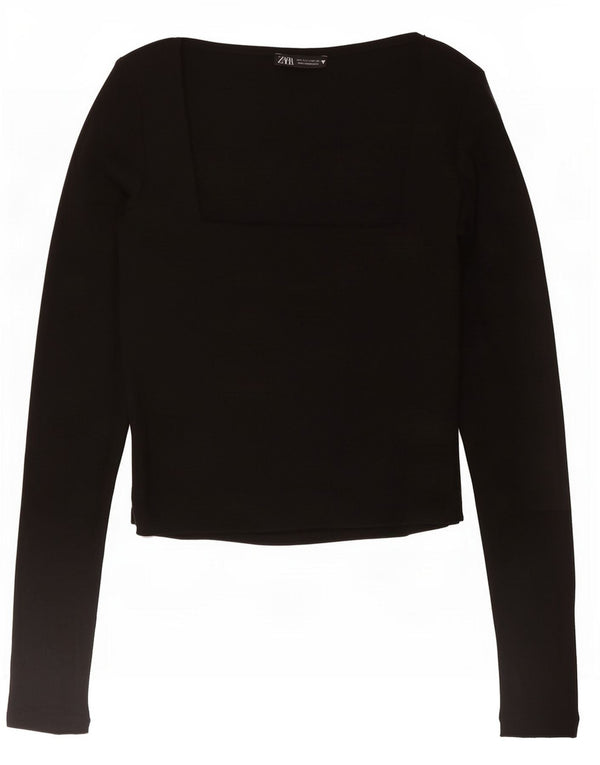Top corto da donna Zara a maniche lunghe UK 14 grande cotone nero