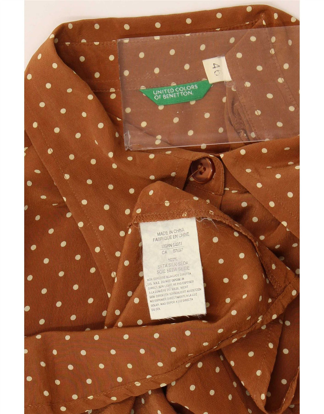 Camicia Benetton Donna IT 46 Large Marrone Seta Maculata