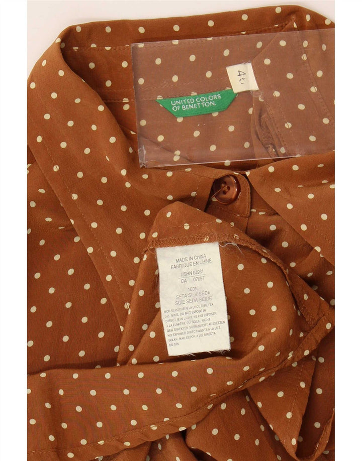 Camicia Benetton Donna IT 46 Large Marrone Seta Maculata