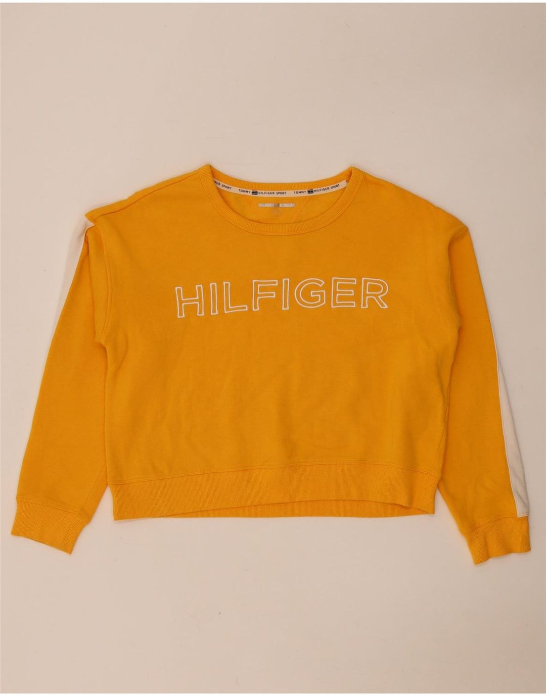 Tommy Hilfiger Donna Crop Felpa Maglione UK 14 Medio Giallo