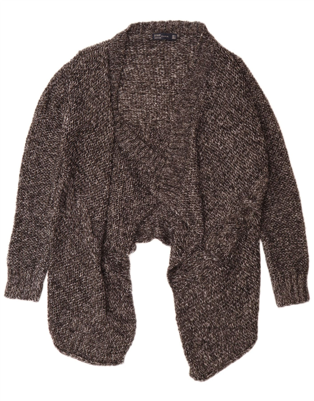Maglione cardigan aperto asimmetrico da donna Zara UK 12 Grigio medio chiazzato
