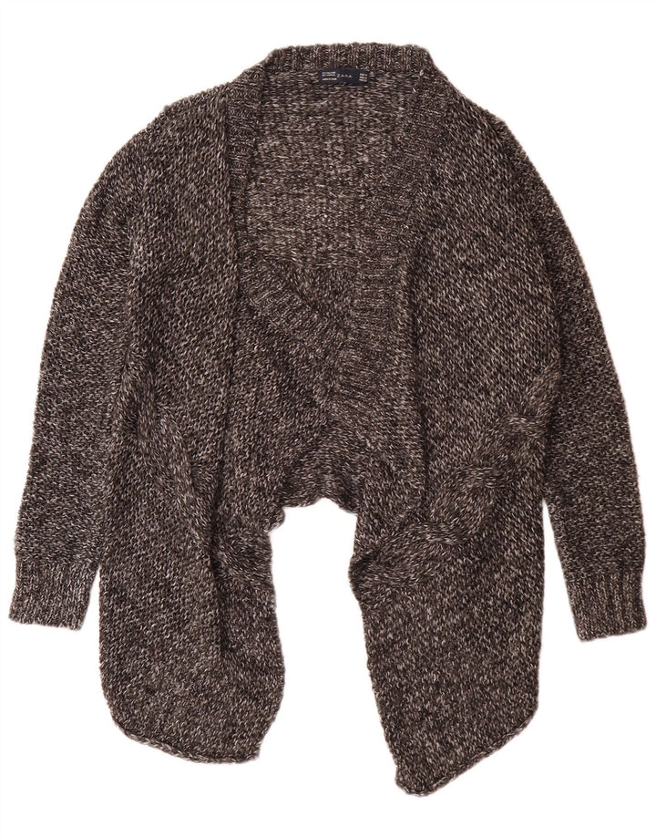 Maglione cardigan aperto asimmetrico da donna Zara UK 12 Grigio medio chiazzato