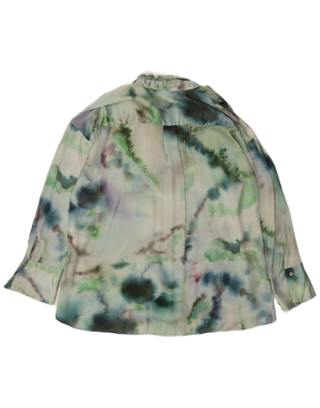 Zara Donna Camicia Oversize Camicetta UK 14 Poliestere Tie Dye Verde Medio
