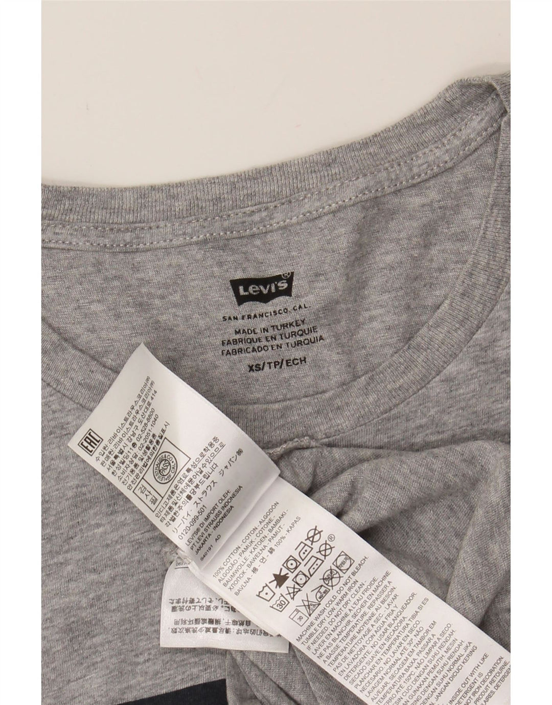 LEVI'S Mens Graphic T-Shirt Top XS Grey Cotton Vintage Levi's and Second-Hand Levi's from Messina Hembry 