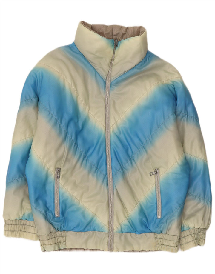Giacca imbottita da donna vintage UK 14 Chevron blu medio sintetico