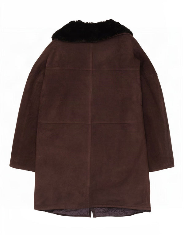 Giacca in shearling aperta da donna vintage UK 12 Marrone medio