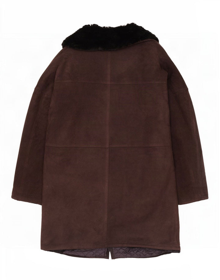 Giacca in shearling aperta da donna vintage UK 12 Marrone medio