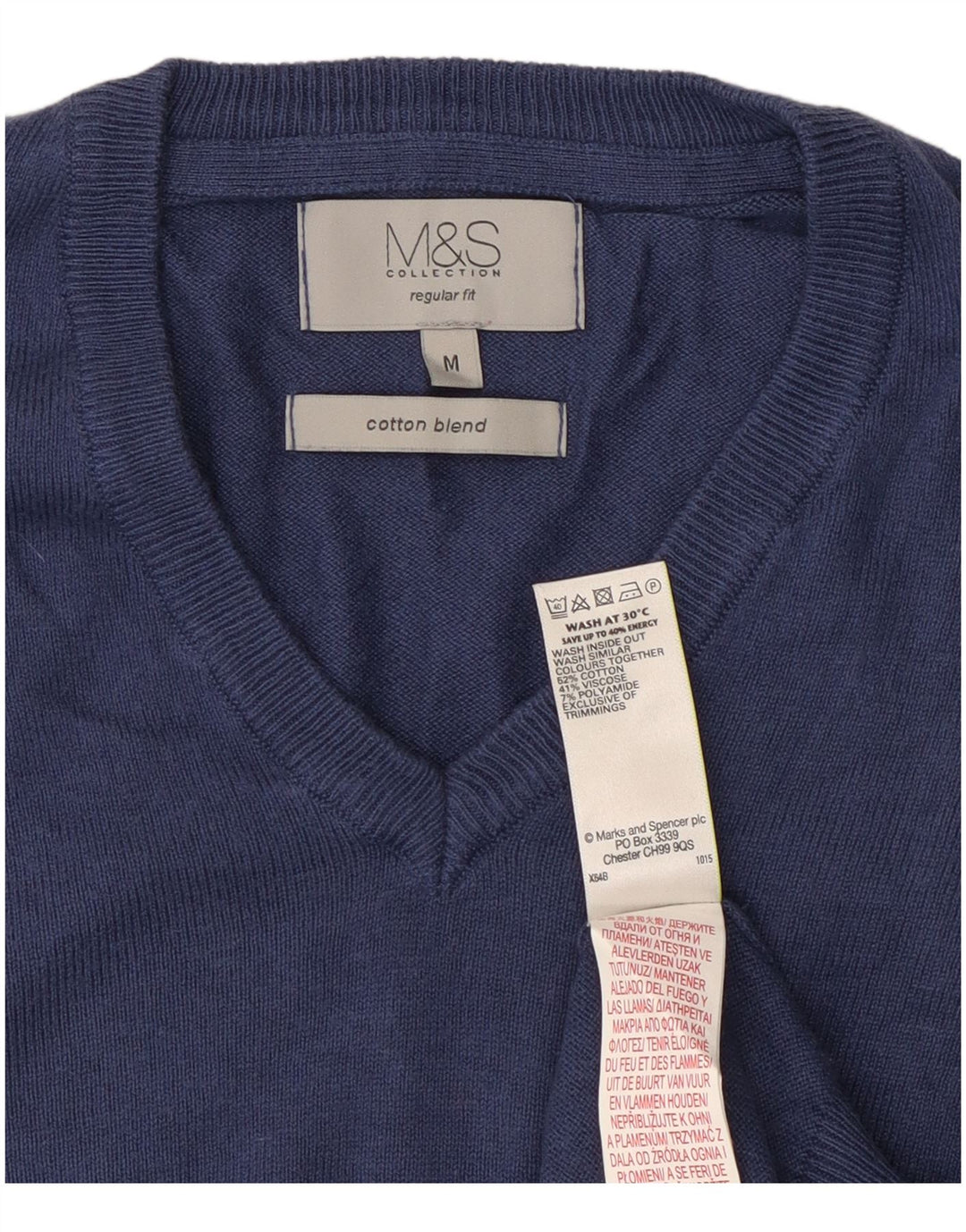 Maglione maglione con scollo a V vestibilità regolare da uomo Marks & Spencer blu navy medio