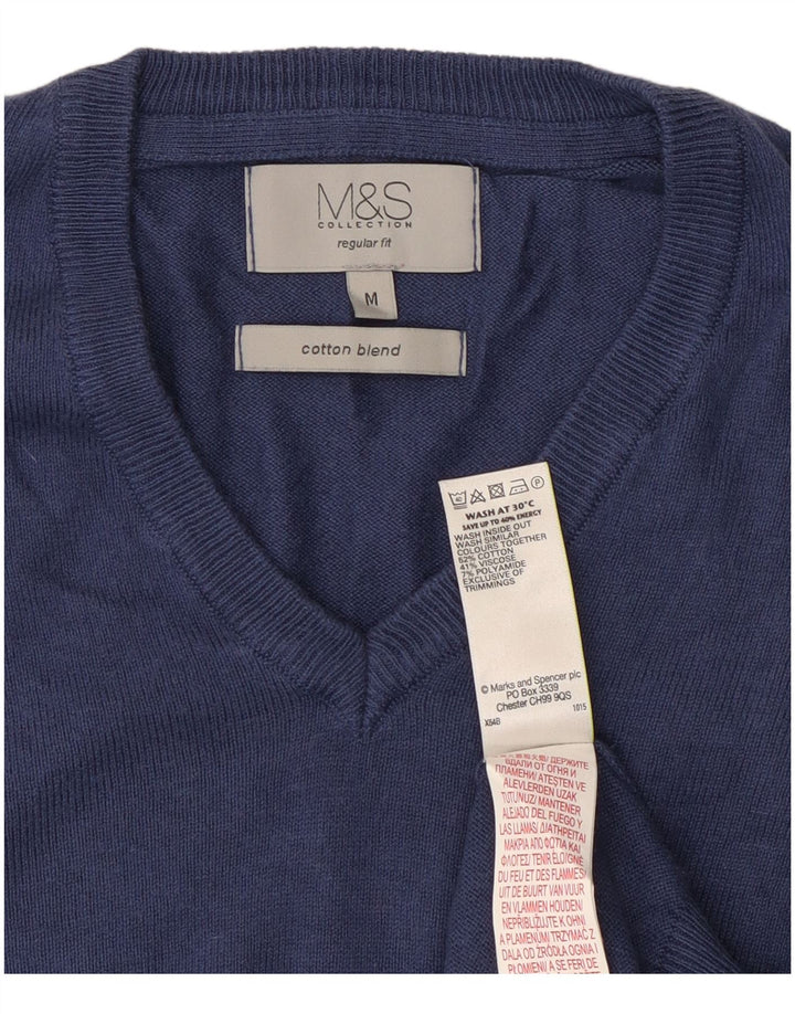 Maglione maglione con scollo a V vestibilità regolare da uomo Marks & Spencer blu navy medio