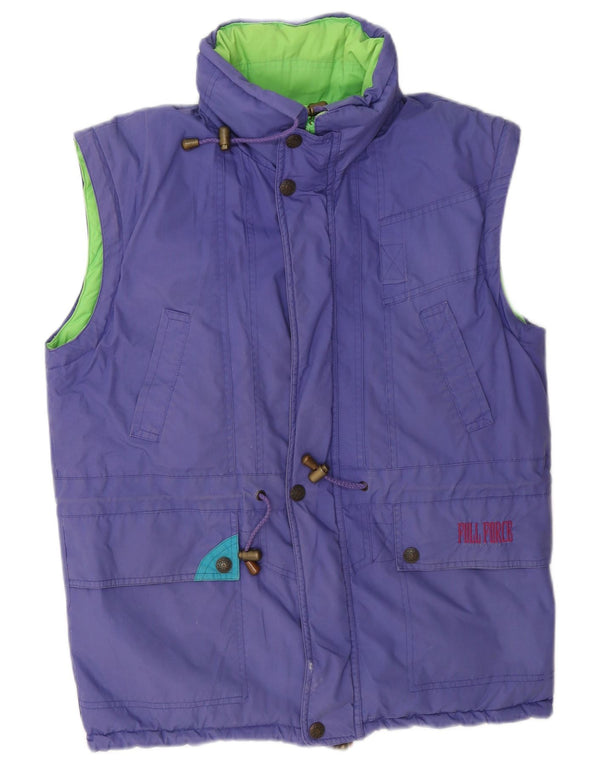 Gilet imbottito reversibile con cappuccio vintage da uomo UK 40 grande color block viola