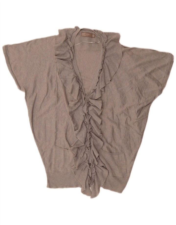 Top cardigan frontale con volant oversize da donna Zara UK 14 Grigio medio