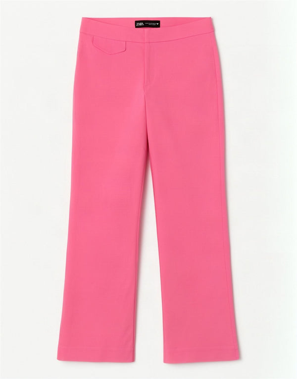 Zara Womens Straight Casual Trousers XS W24 L25 Pink Cotton