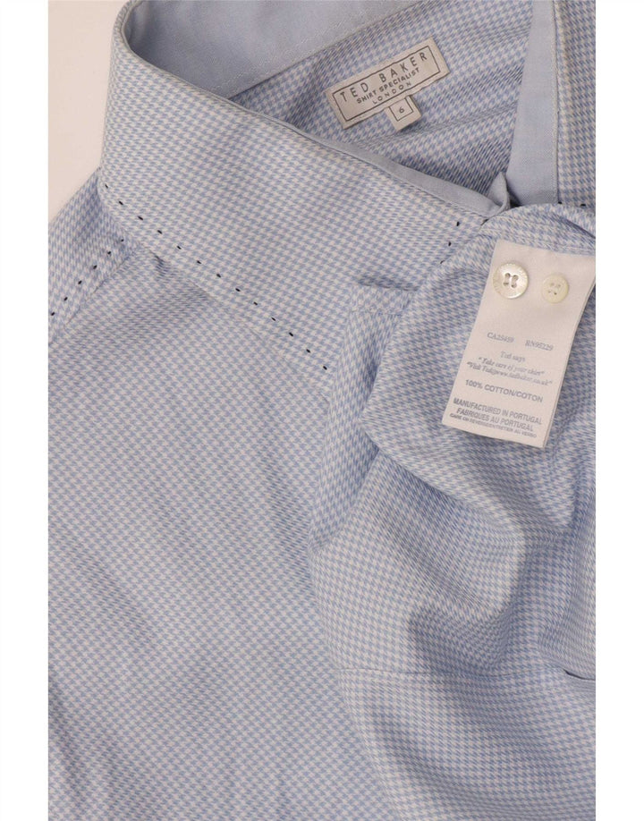 Camicia da uomo Ted Baker taglia 6 2XL cotone pied de poule blu