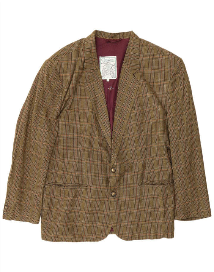 Giacca blazer vintage da uomo a 2 bottoni UK 40 grande pied de poule kaki