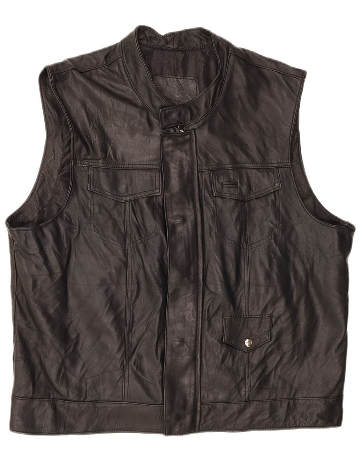 Gilet in pelle da uomo vintage UK 42 XL in pelle nera