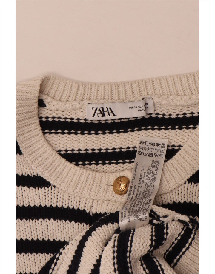 Maglione cardigan oversize da donna ZARA UK 14 a righe bianche medie