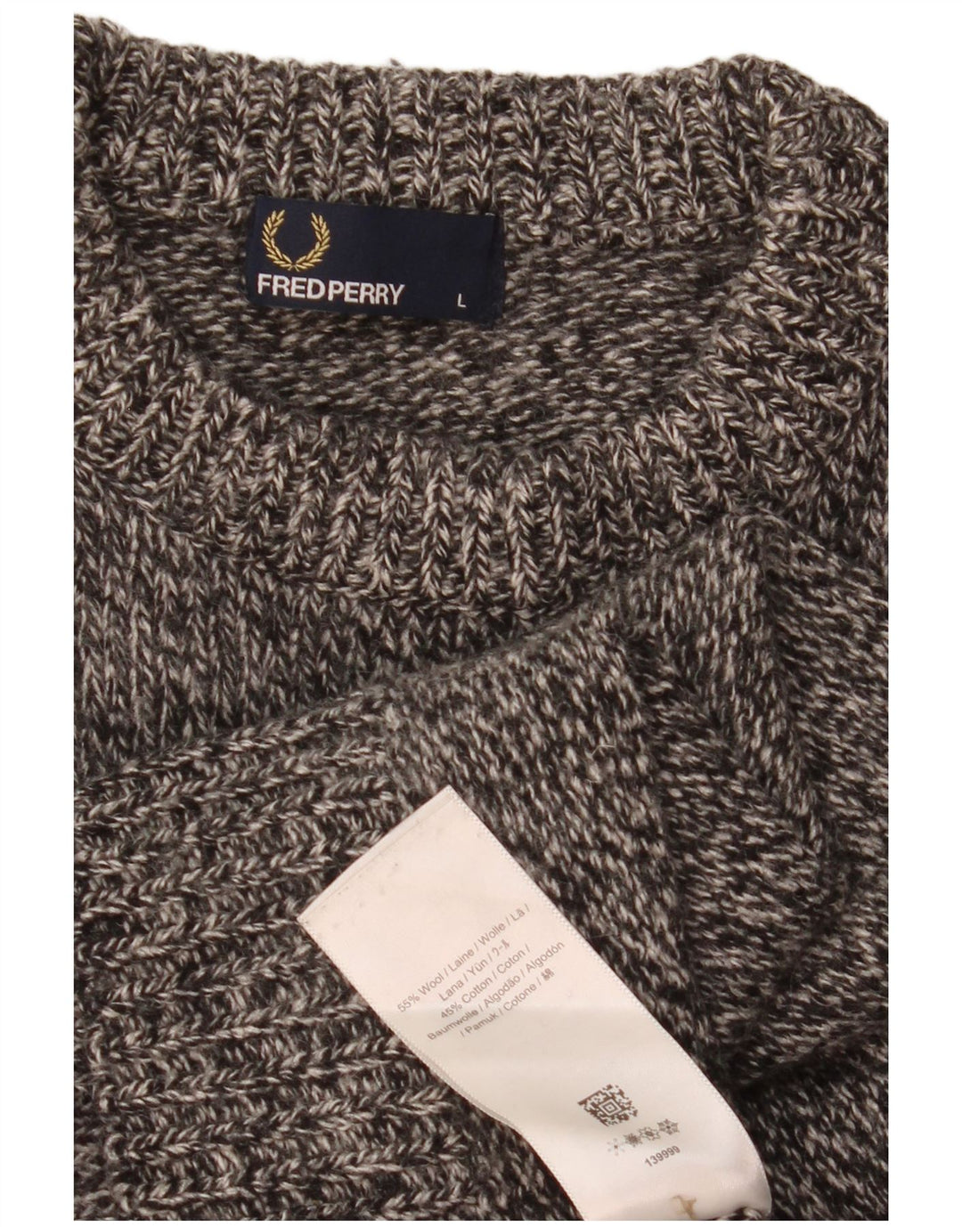 Maglione girocollo da uomo Fred Perry, maglione grande, in lana screziata grigia