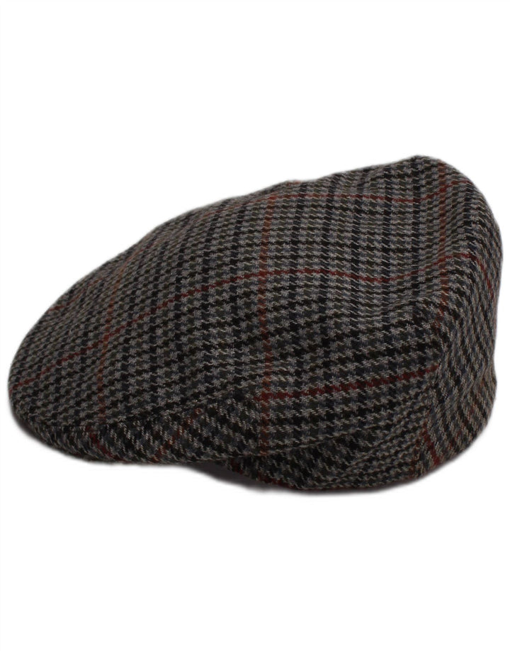 VINTAGE Mens Flat Cap Small Grey Houndstooth Wool Retro