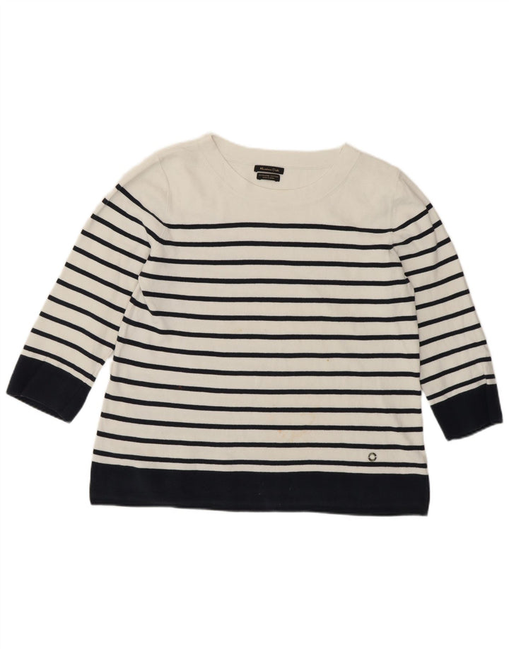 MASSIMO DUTTI Womens Crop Crew Neck Jumper Sweater UK 14 Medium White