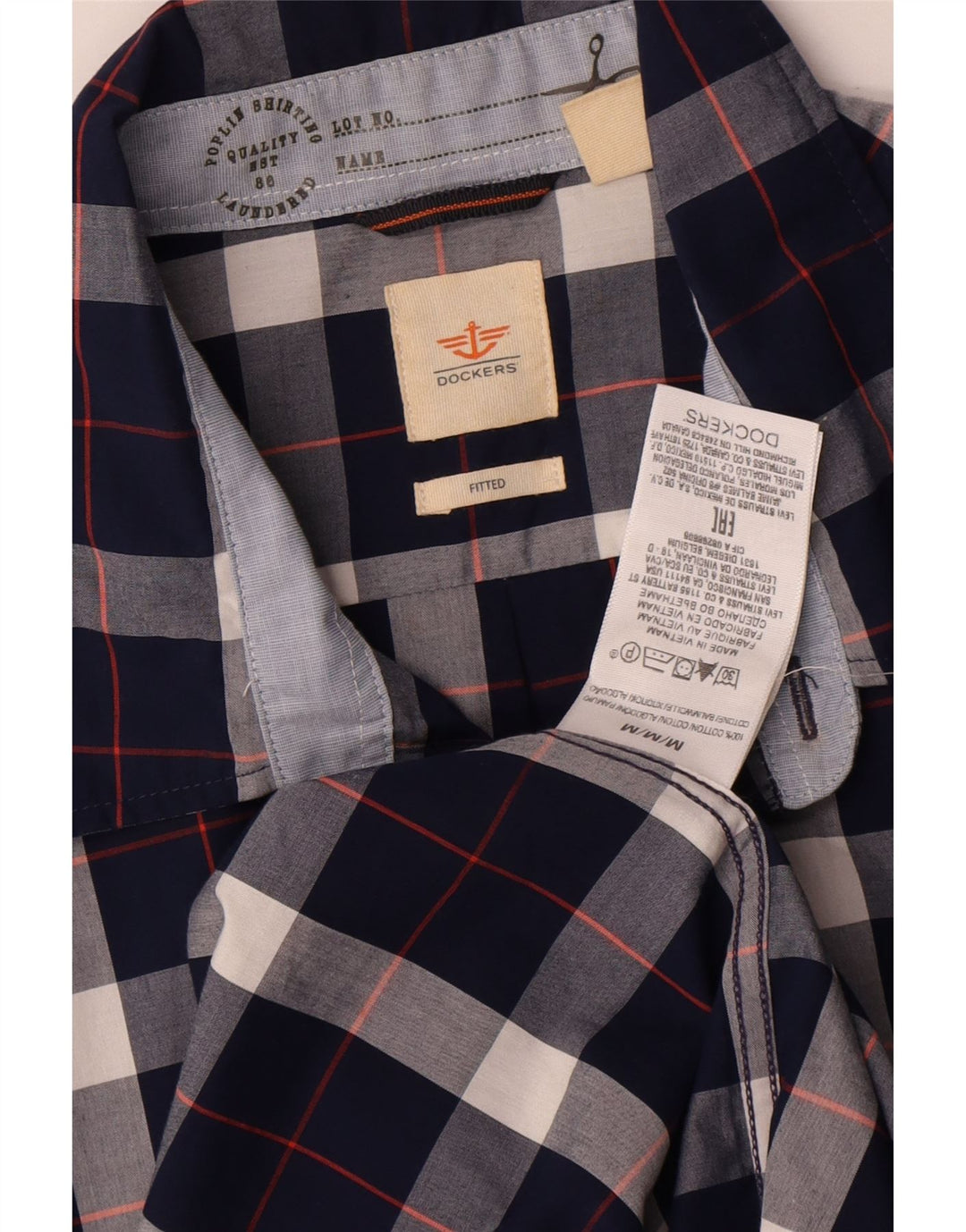 DOCKERS Camicia aderente da uomo in cotone a quadri blu navy medio