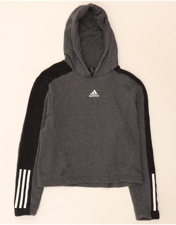 Felpa con cappuccio da ragazza Adidas 13-14 anni in cotone color block grigio