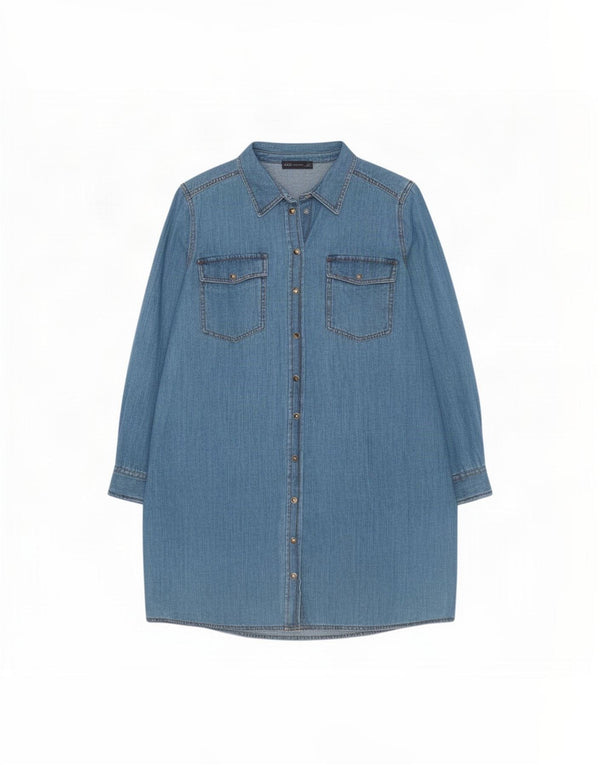 Abito camicia di jeans a maniche lunghe da donna Marks & Spencer UK 18 XL cotone blu