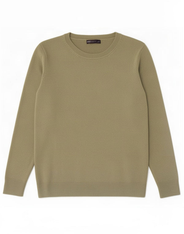 Marks & Spencer Womens Boat Neck Jumper Sweater UK 12 Medium Khaki Acrylic
