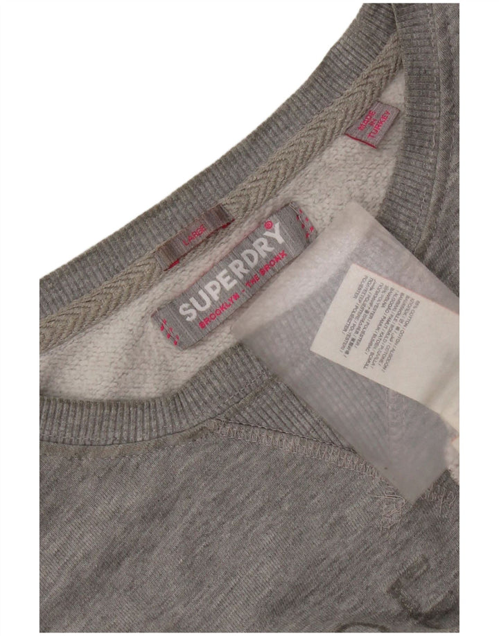 Felpa oversize con grafica da donna Superdry, maglione UK 16, grande cotone grigio