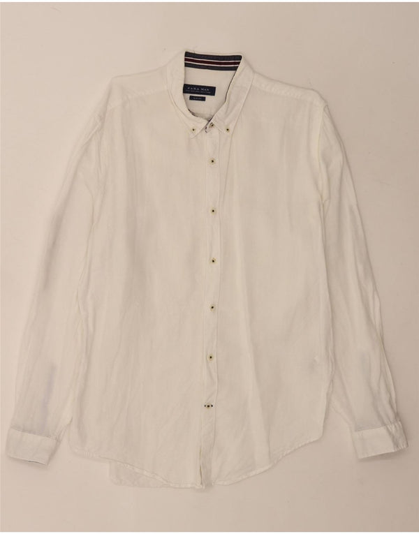 Camicia Zara da uomo slim fit XL in lino bianco