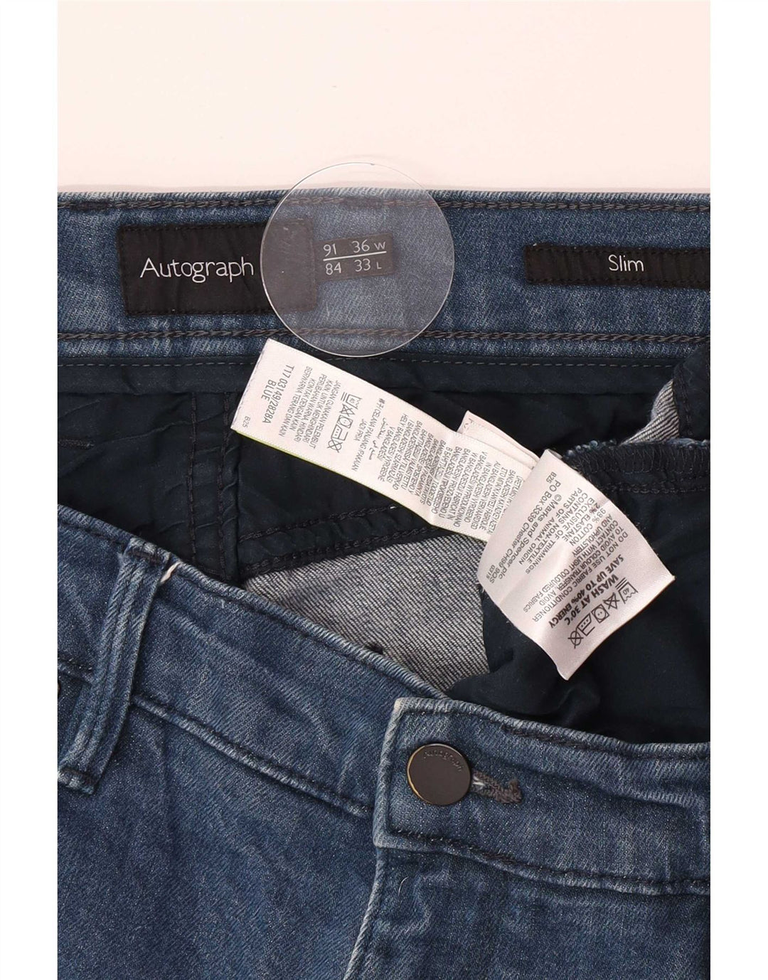 Jeans slim da uomo Marks & Spencer Autograph W36 L30 cotone blu