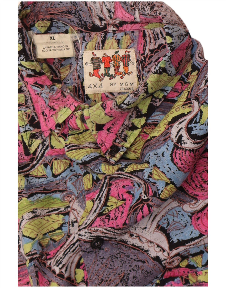 Camicia a maniche corte vintage da uomo con motivo astratto XL in viscosa multicolore