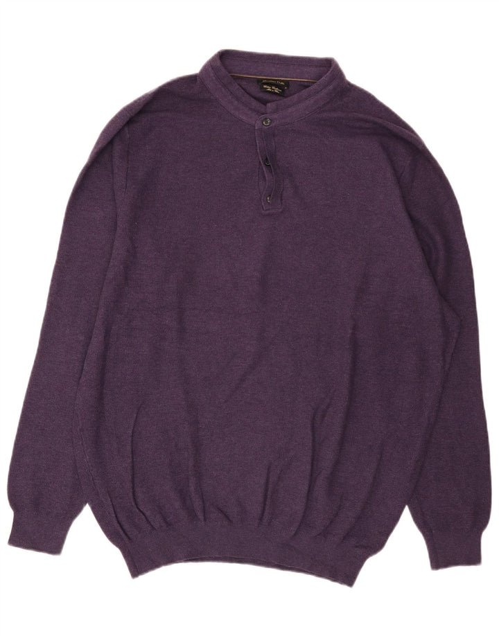 Maglione da uomo con collo a bottoni Massimo Dutti 2XL cotone viola