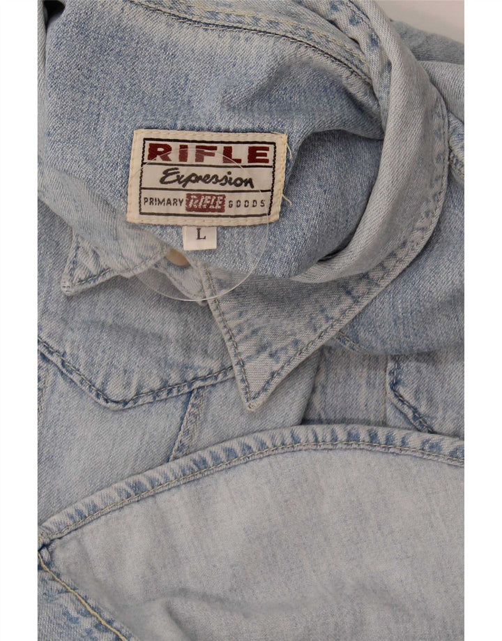 Camicia di jeans senza maniche da donna Rifle UK 14 Large Blu