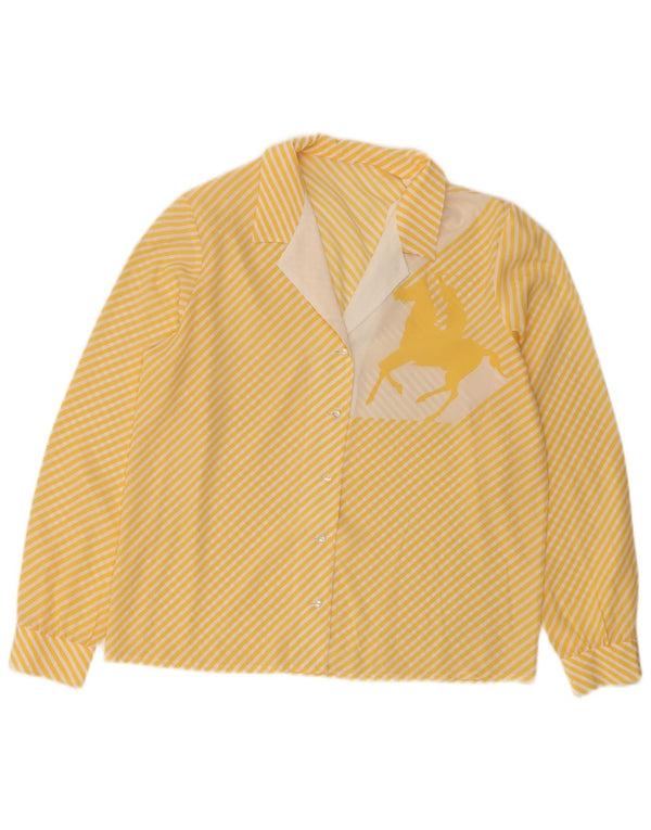 Camicetta grafica da donna vintage UK 16 grande gessato giallo