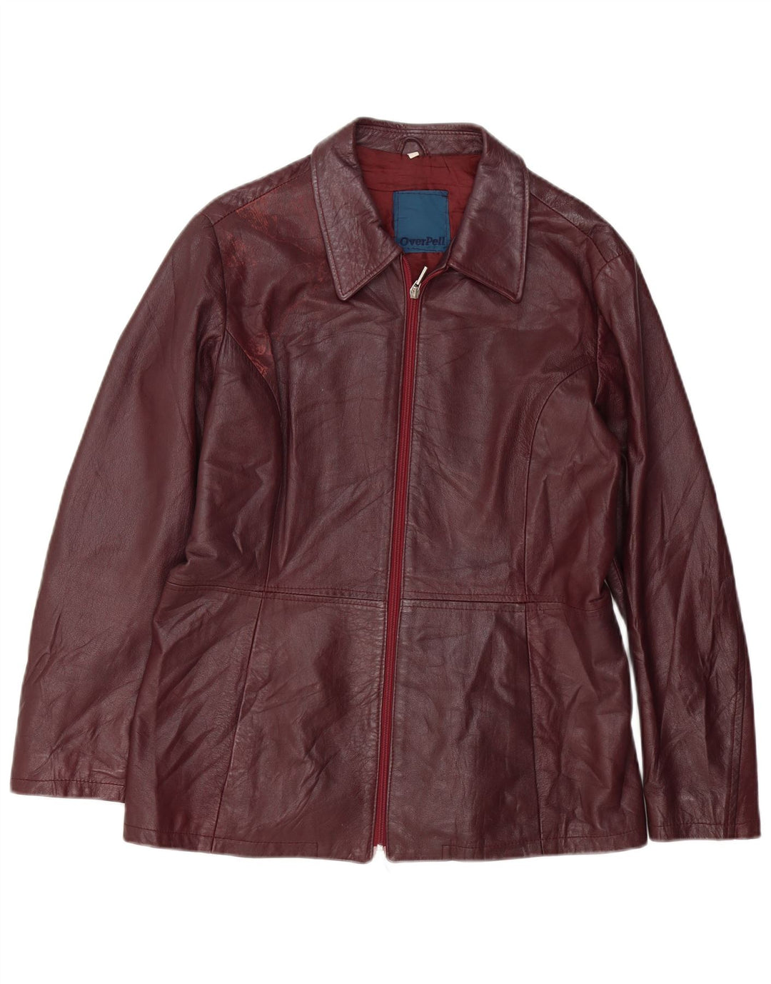 Giacca in pelle vintage da donna UK 18 XL in pelle bordeaux