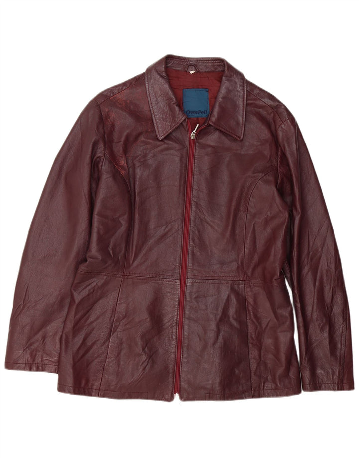 Giacca in pelle vintage da donna UK 18 XL in pelle bordeaux