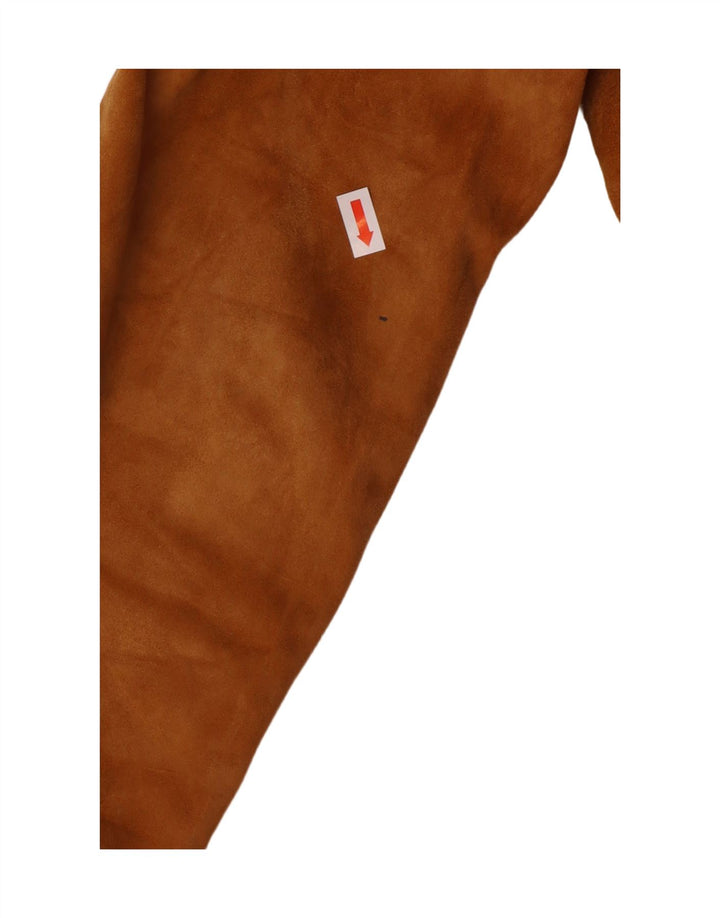 Giacca blazer vintage da donna in pelle scamosciata a 2 bottoni UK 8 piccola beige