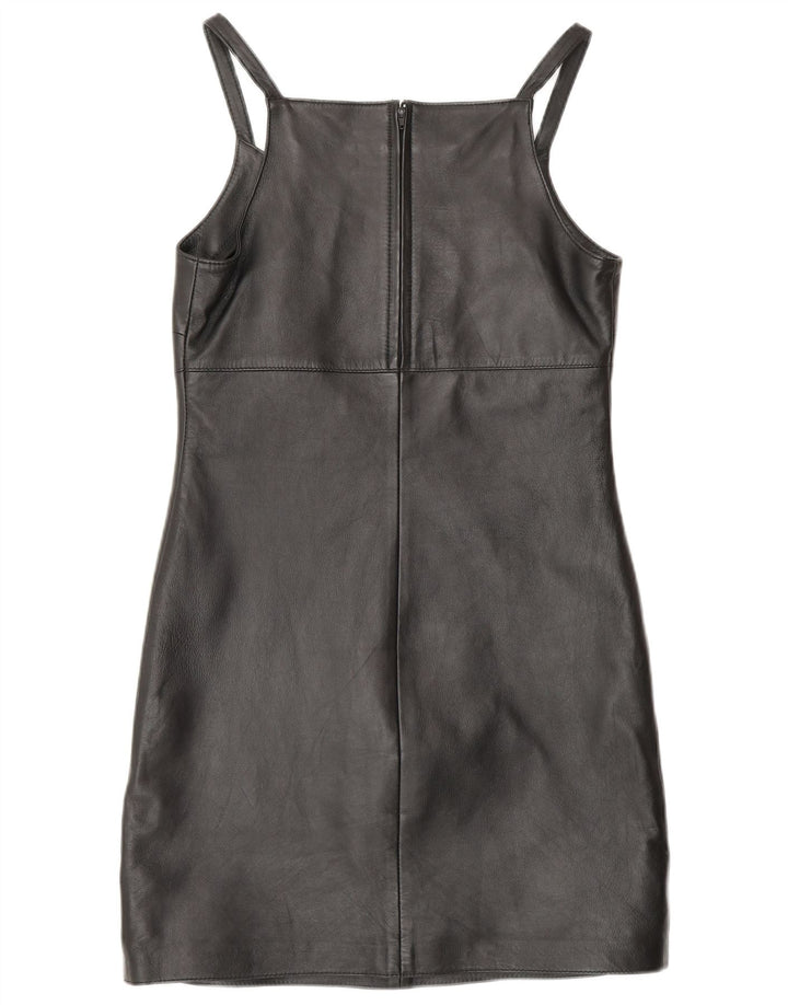 MADDOX Abito tubino in pelle senza maniche da donna UK 10 Piccolo in pelle nera
