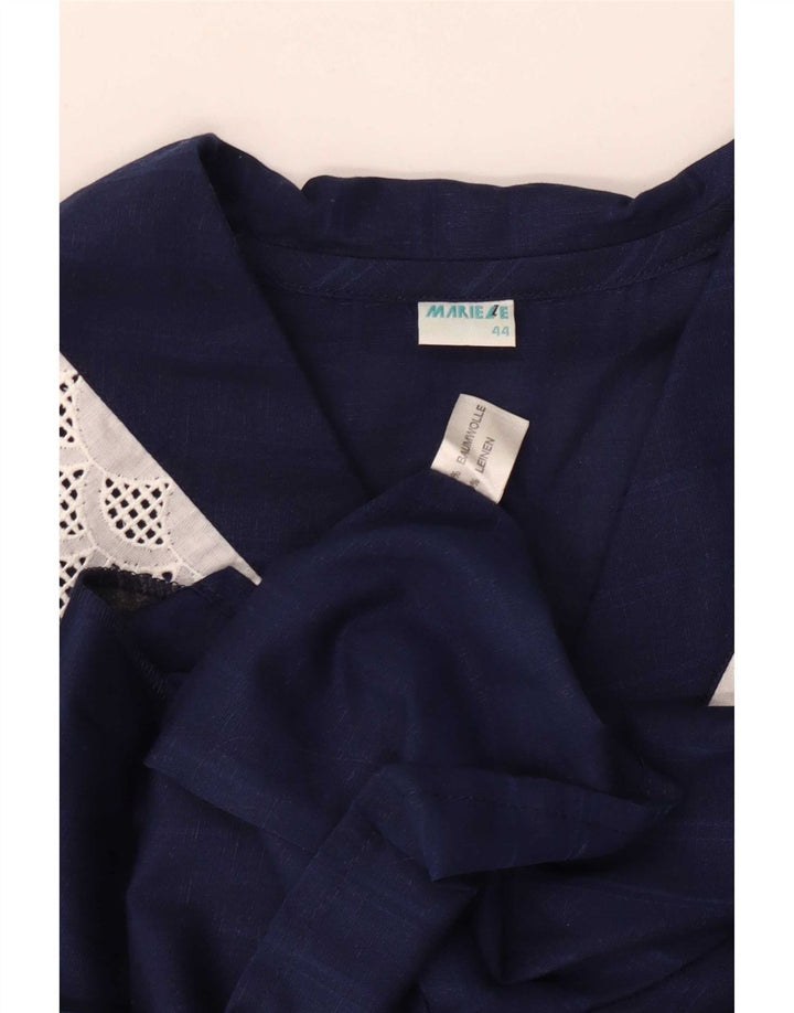 Camicetta camicia vintage da donna IT 44 medio blu navy a righe