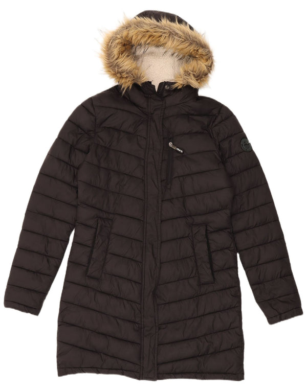 Cappotto imbottito con cappuccio da donna Superdry UK 12 nylon nero medio