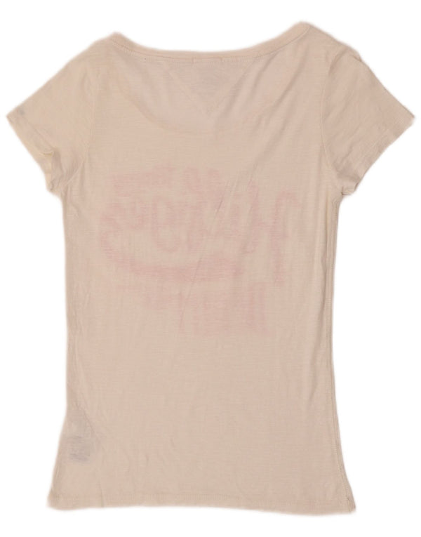 T-shirt grafica da donna Tommy Hilfiger Top UK 8 Small cotone bianco