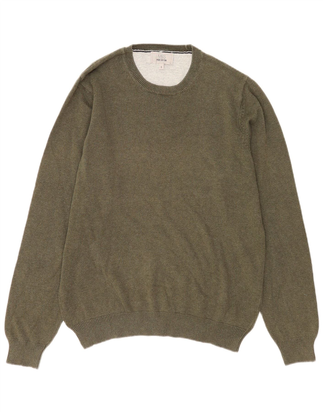 Maglione maglione girocollo da uomo Marks & Spencer piccolo cotone kaki