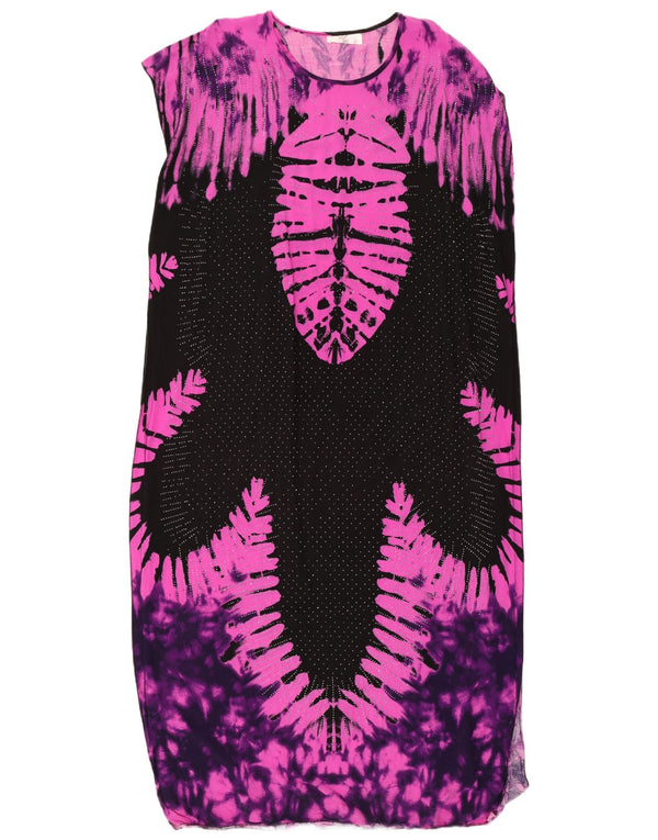 Abito lungo da donna vintage con motivo astratto, taglia unica, nero