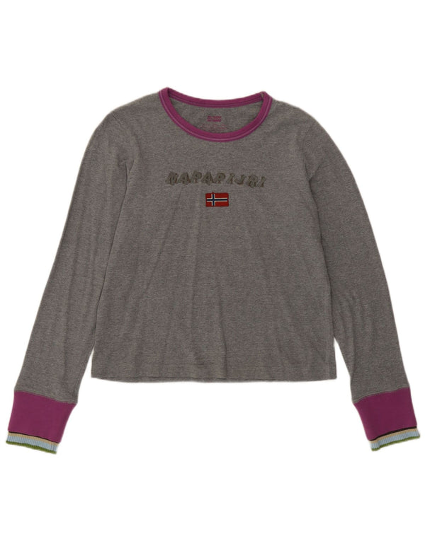 Top grafico corto da donna Napapijri a maniche lunghe UK 14 Large Grey Colourblock