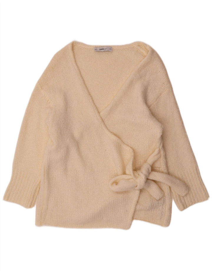 Maglione cardigan oversize avvolgente da donna Zara UK 10 piccolo acrilico bianco sporco